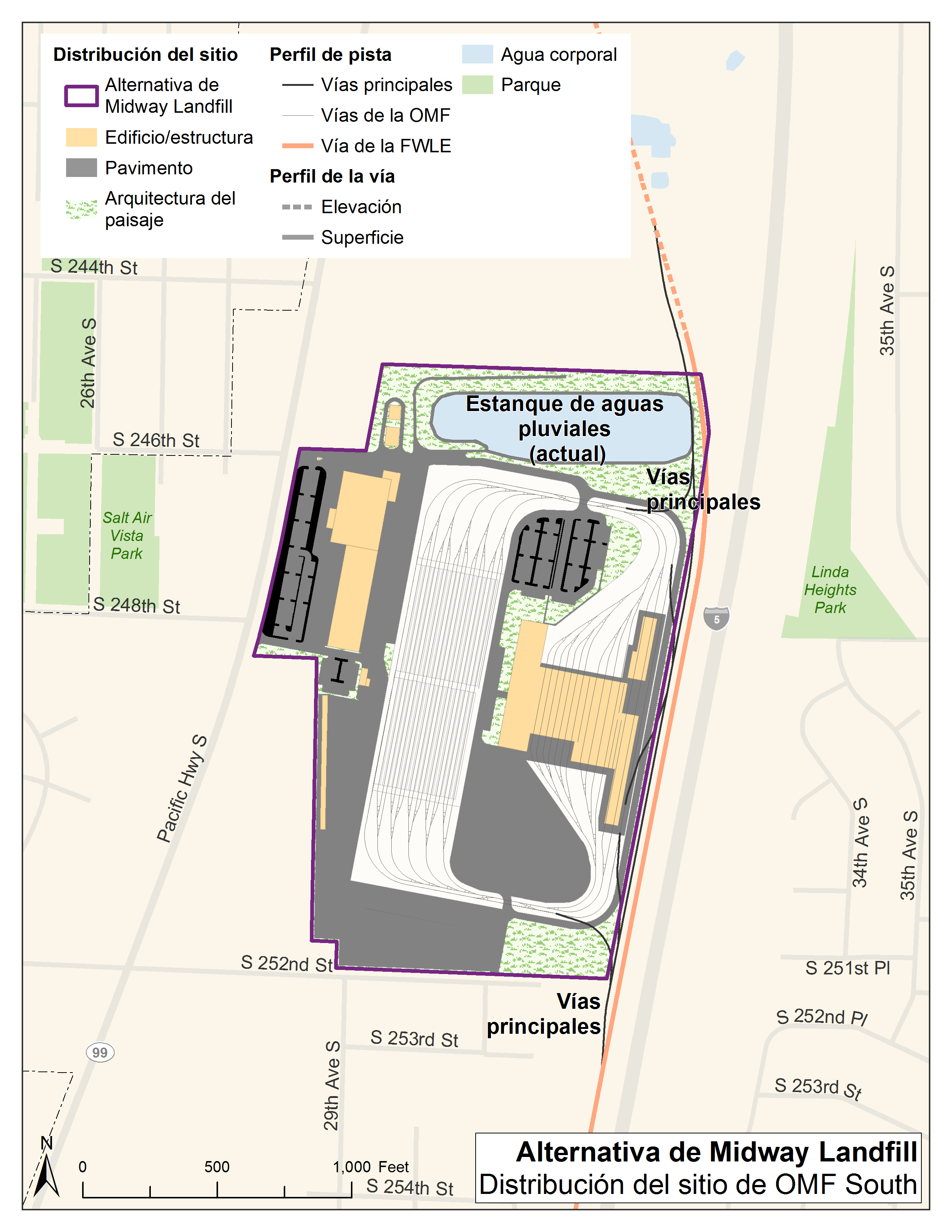 Un mapa de la alternativa de Midway Landfill en Kent. La unidad estaría ubicada en Midway Landfill, al oeste de la I-5.