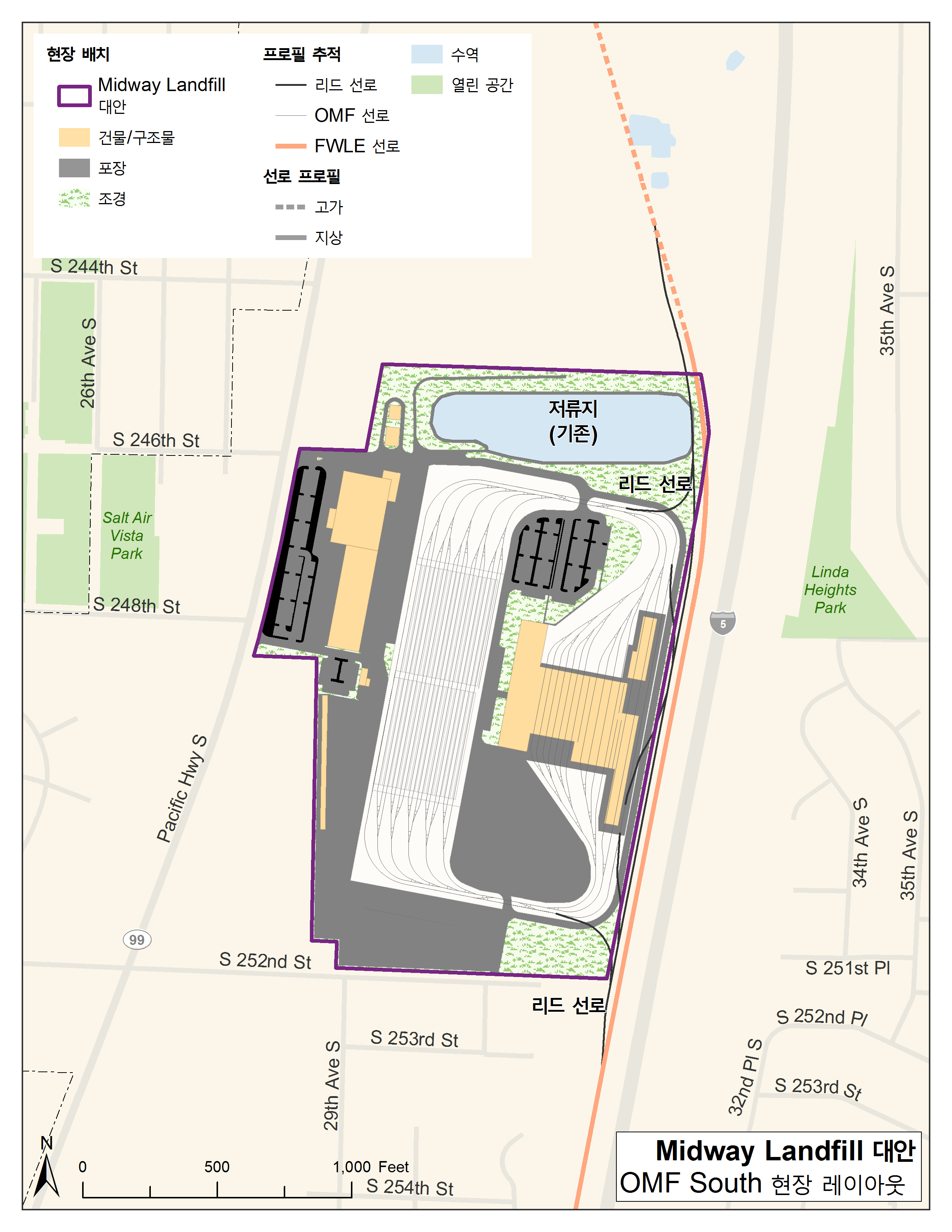 Kent의 Midway Landfill 대안 지도. 이 시설은 I-5 서쪽의 Midway Landfill에 위치할 것입니다.