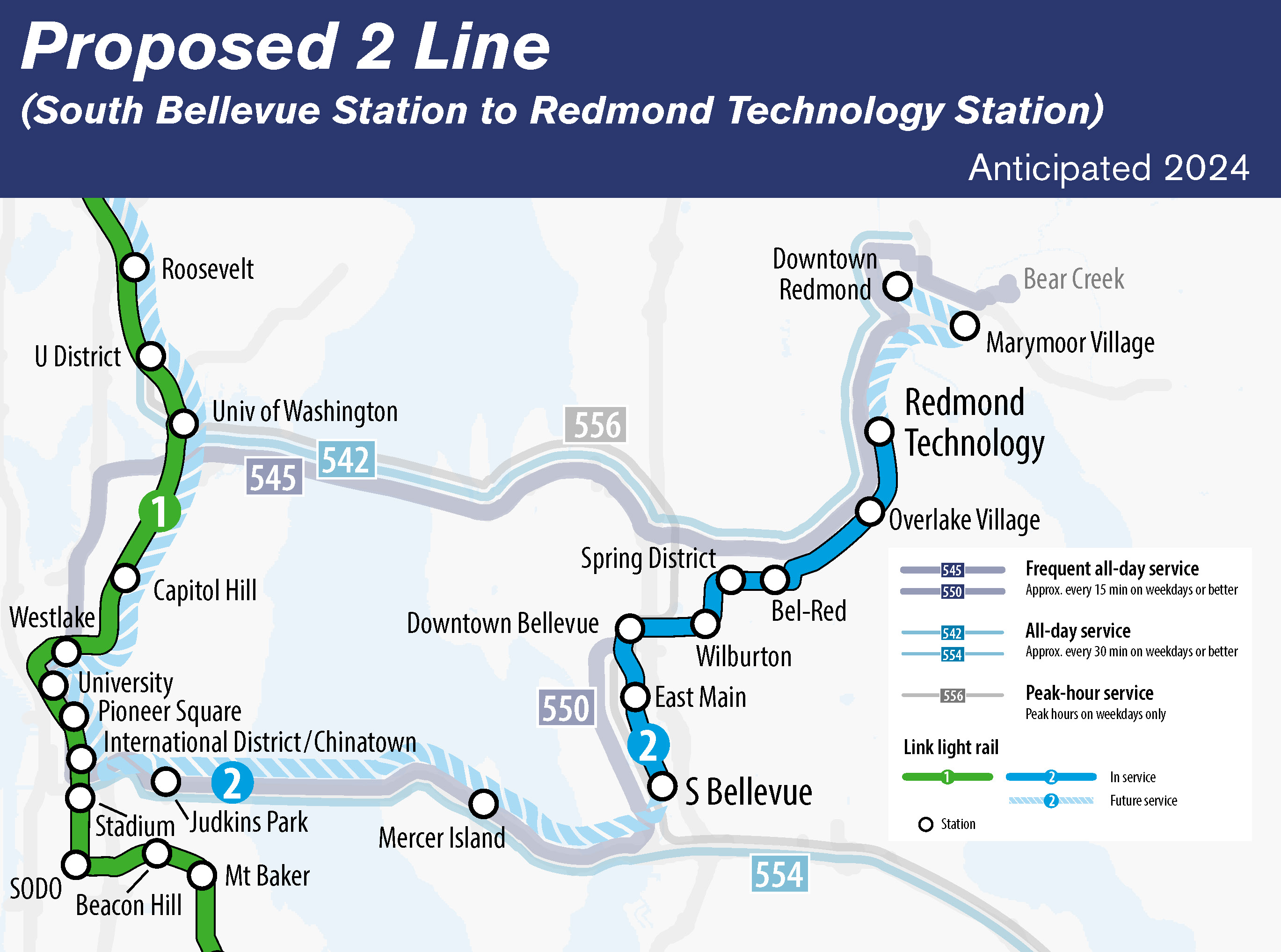 Full map of proposed Sound Transit service changes