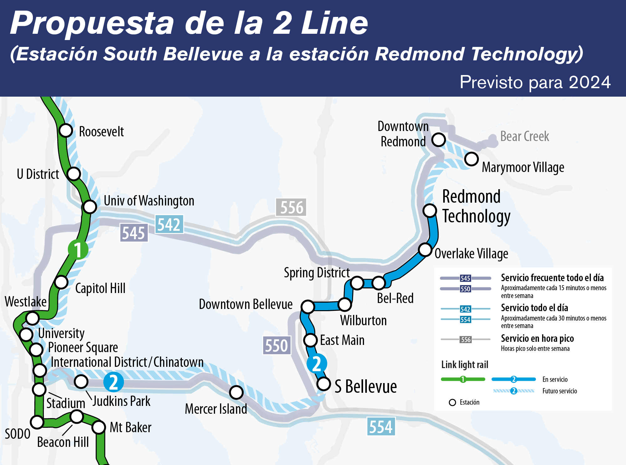 Mapa completo de los cambios propuestos en el servicio de Sound Transit