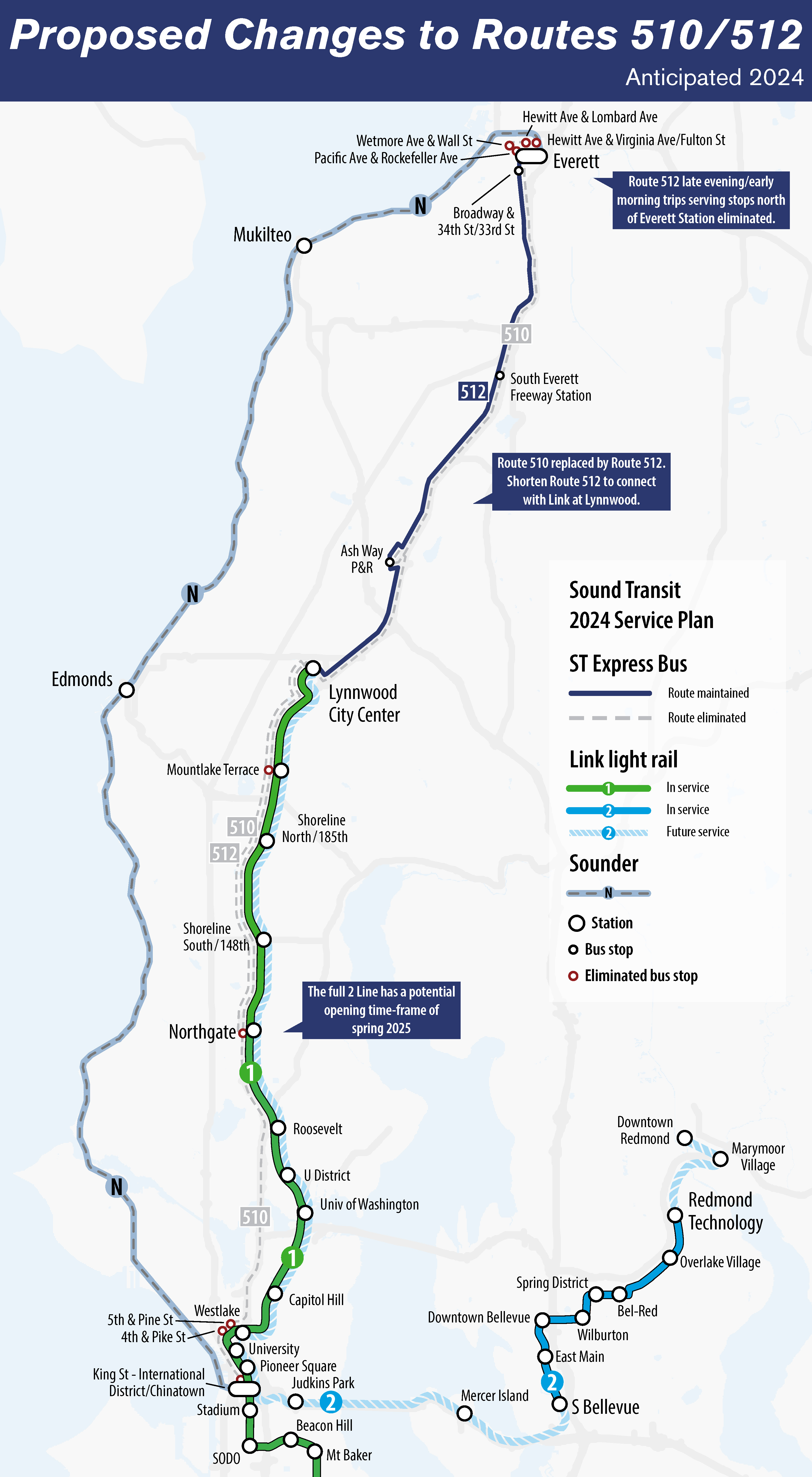 Map of proposed update to Sound Transit Route 535